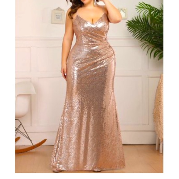 Rose Gold Metallic Spaghetti Strap Evening Gown Prom Dress Bridesmaid MOB - Picture 2 of 8